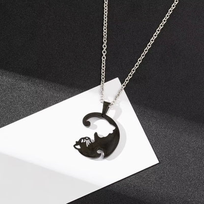 1Pair Stainless Steel Cute Cat Puzzle Pendant Necklaces for Couple Friends Charms Chains Lover Friendship Choker Jewelry Gifts