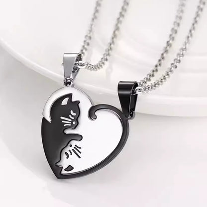 1Pair Stainless Steel Cute Cat Puzzle Pendant Necklaces for Couple Friends Charms Chains Lover Friendship Choker Jewelry Gifts